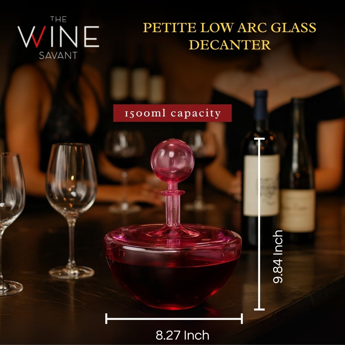 Blush Pink Low Arc Glass Decanter Handblown Captain’s Style Carafe - HOUSE OF SHE