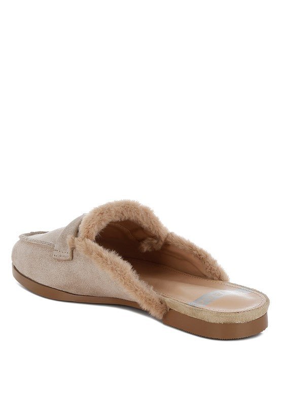 Bosnia Suede & Faux Fur Slip On Mules - HOUSE OF SHE