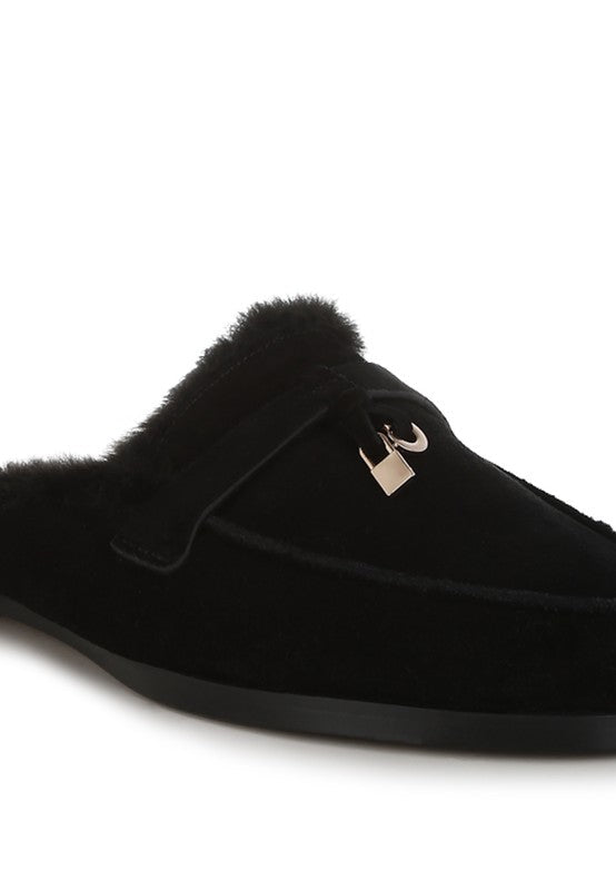Bosnia Suede & Faux Fur Slip On Mules - HOUSE OF SHE