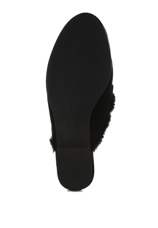 Bosnia Suede & Faux Fur Slip On Mules - HOUSE OF SHE
