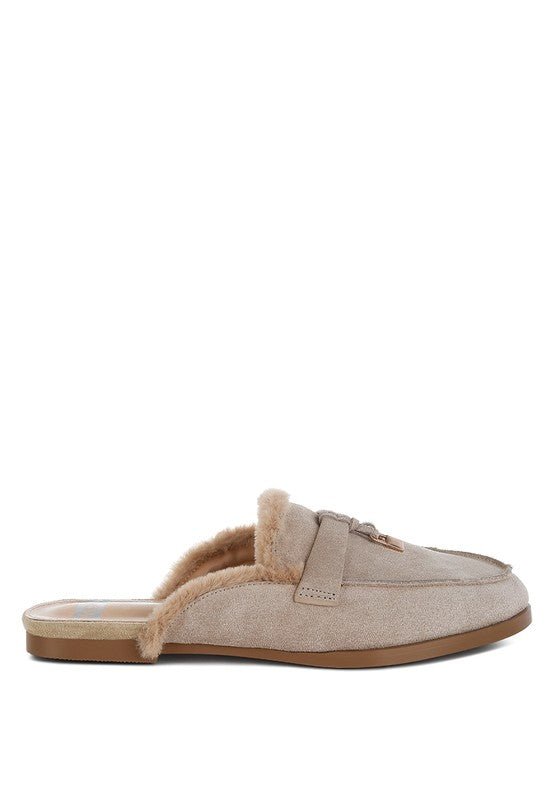Bosnia Suede & Faux Fur Slip On Mules - HOUSE OF SHE