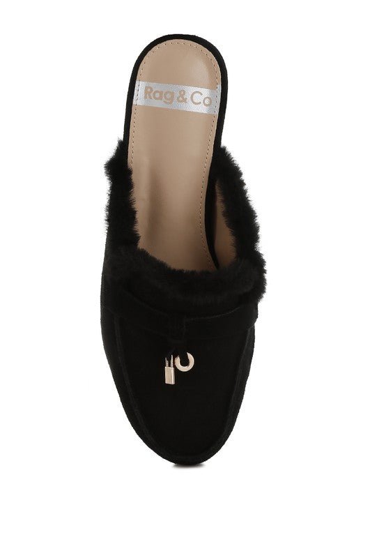 Bosnia Suede & Faux Fur Slip On Mules - HOUSE OF SHE