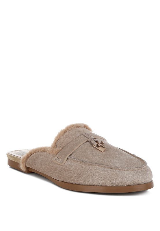 Bosnia Suede & Faux Fur Slip On Mules - HOUSE OF SHE