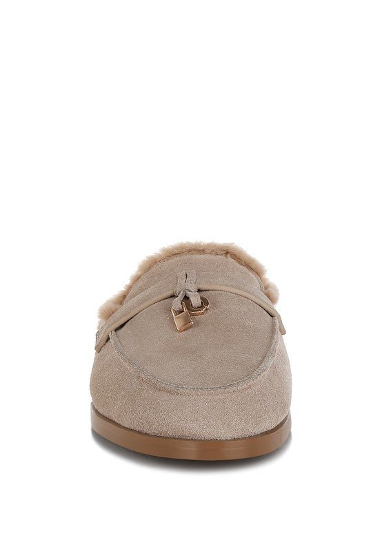 Bosnia Suede & Faux Fur Slip On Mules - HOUSE OF SHE