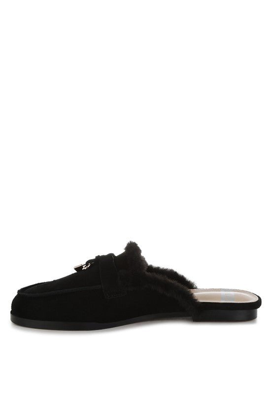Bosnia Suede & Faux Fur Slip On Mules - HOUSE OF SHE