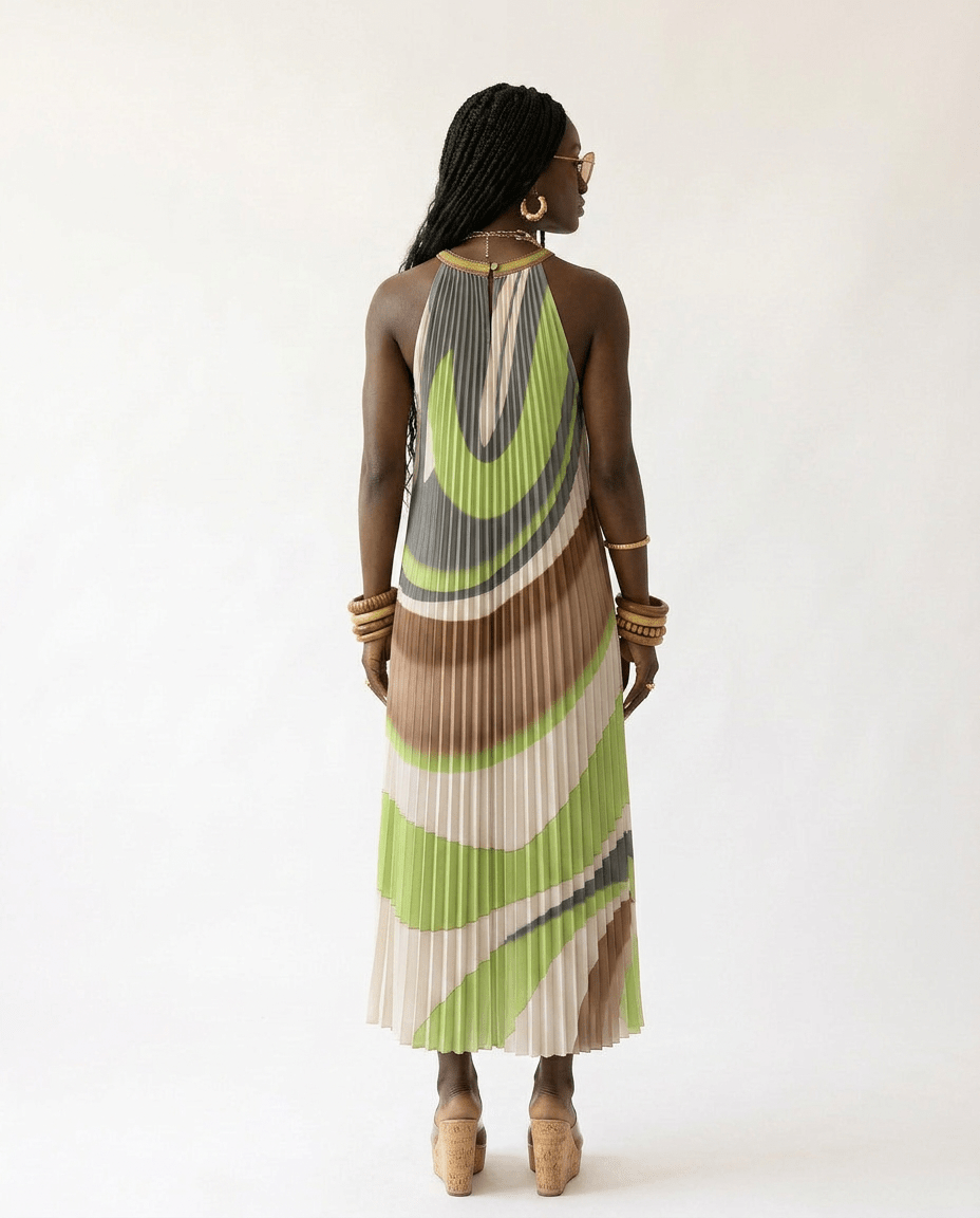 Boundless Pleated Halter Maxi Dress - HOUSE OF SHE