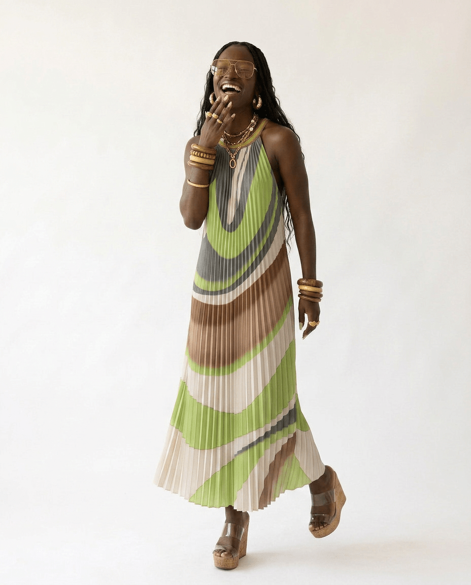 Boundless Pleated Halter Maxi Dress - HOUSE OF SHE