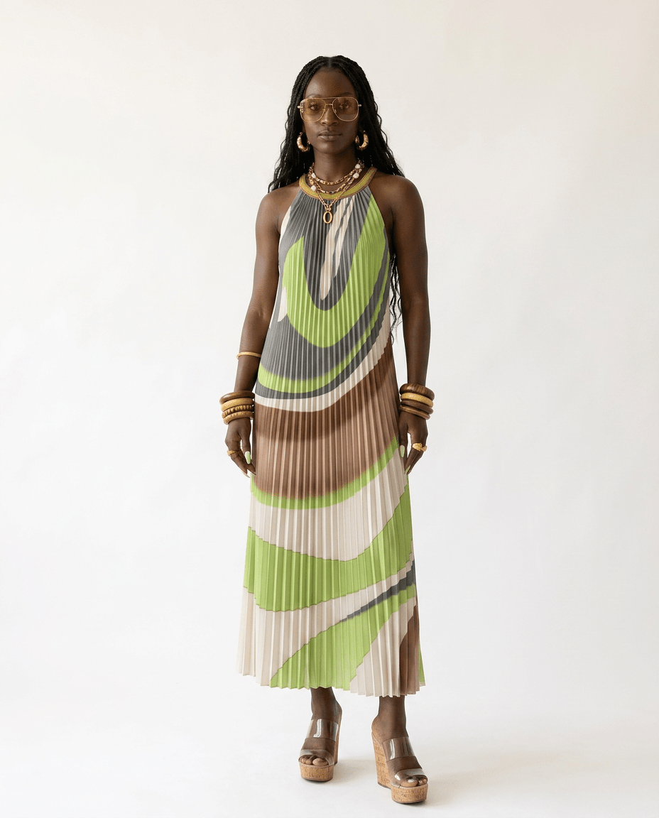 Boundless Pleated Halter Maxi Dress - HOUSE OF SHE