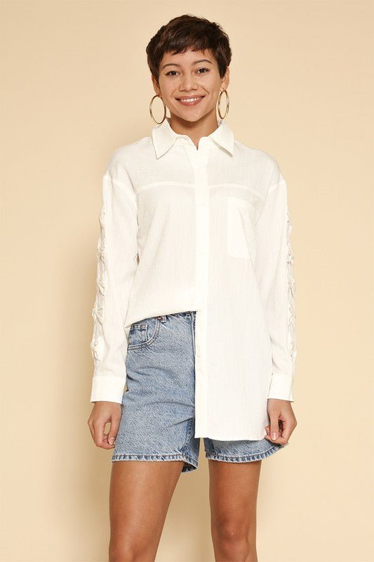 Bow sleeve button down shirt - HOUSE OF SHE