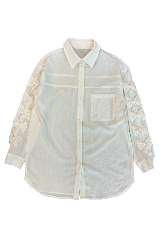 Bow sleeve button down shirt - HOUSE OF SHE
