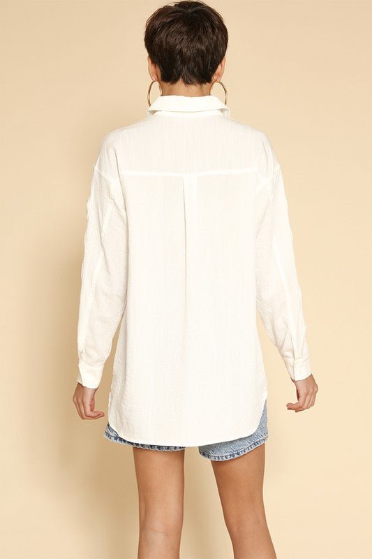 Bow sleeve button down shirt - HOUSE OF SHE