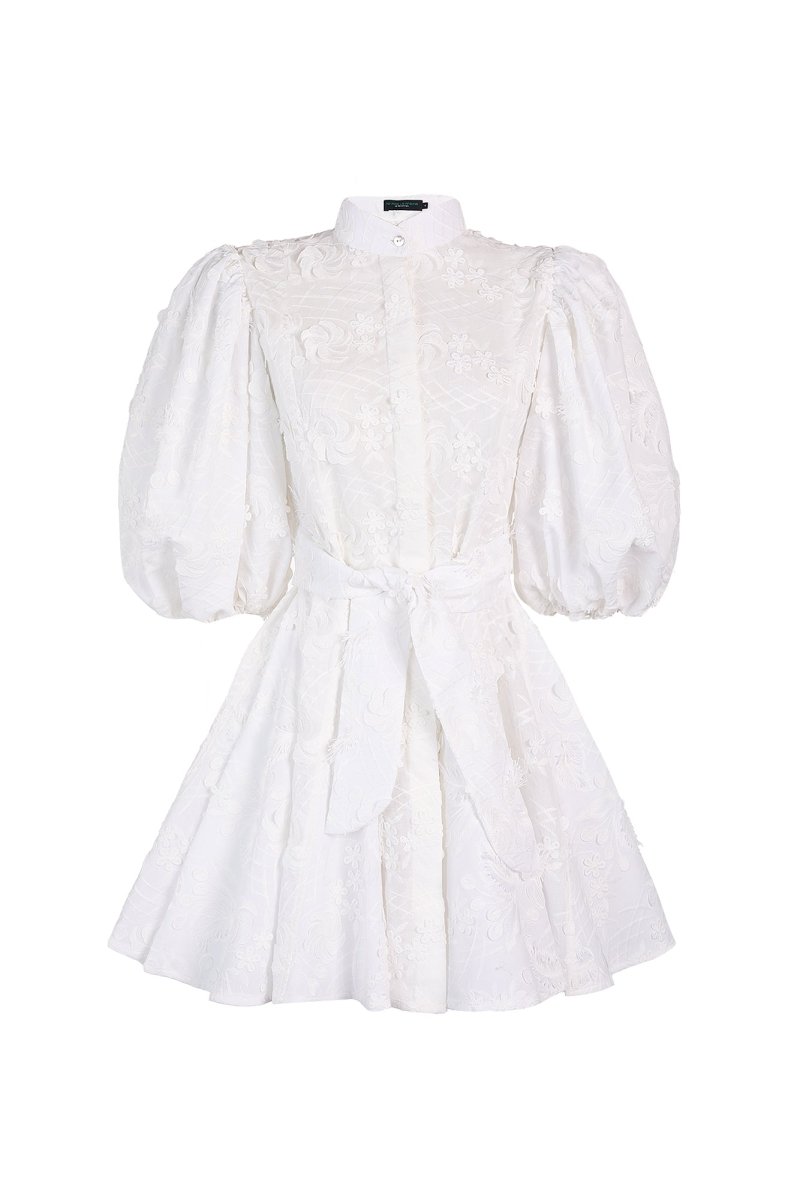 BROMELIA DRESS MINI IN EMBROIDERY GARDEN OFF WHITE - HOUSE OF SHE