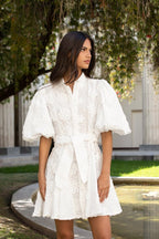 BROMELIA DRESS MINI IN EMBROIDERY GARDEN OFF WHITE - HOUSE OF SHE