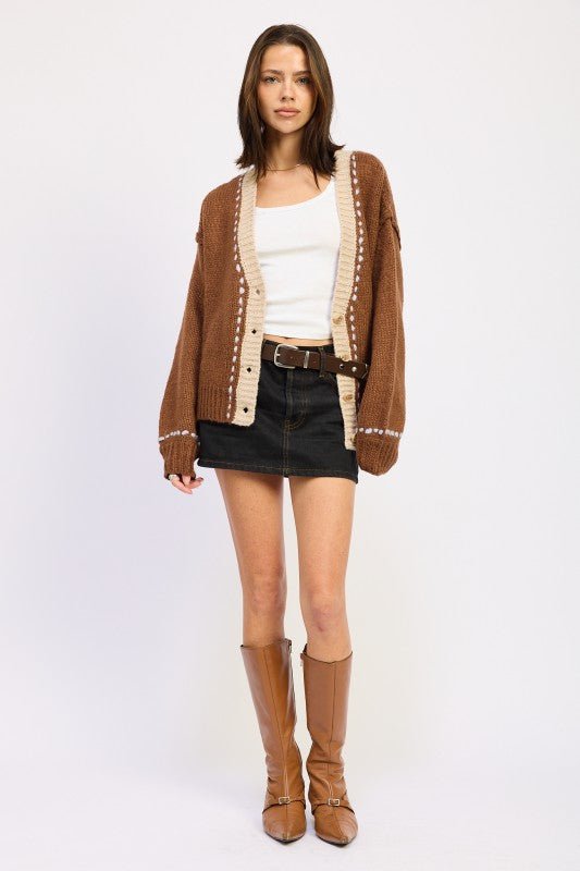 BUTTON DOWN CONTRASTED CARDIGAN - HOUSE OF SHE