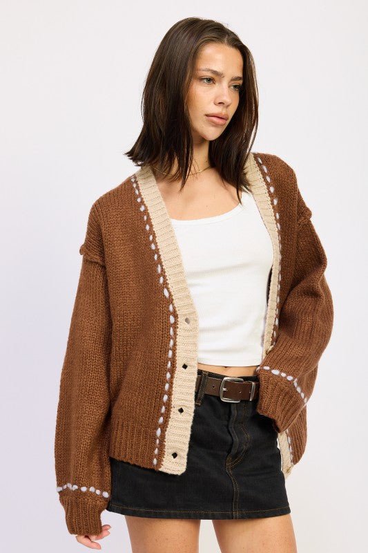 BUTTON DOWN CONTRASTED CARDIGAN - HOUSE OF SHE
