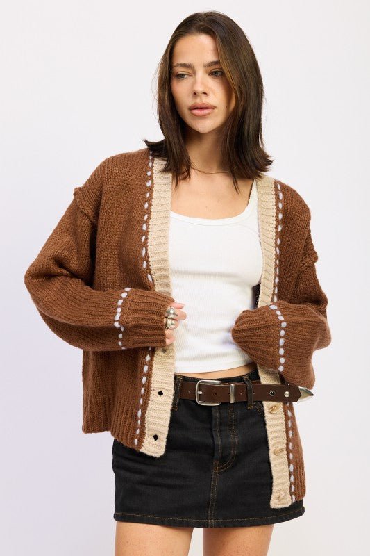 BUTTON DOWN CONTRASTED CARDIGAN - HOUSE OF SHE
