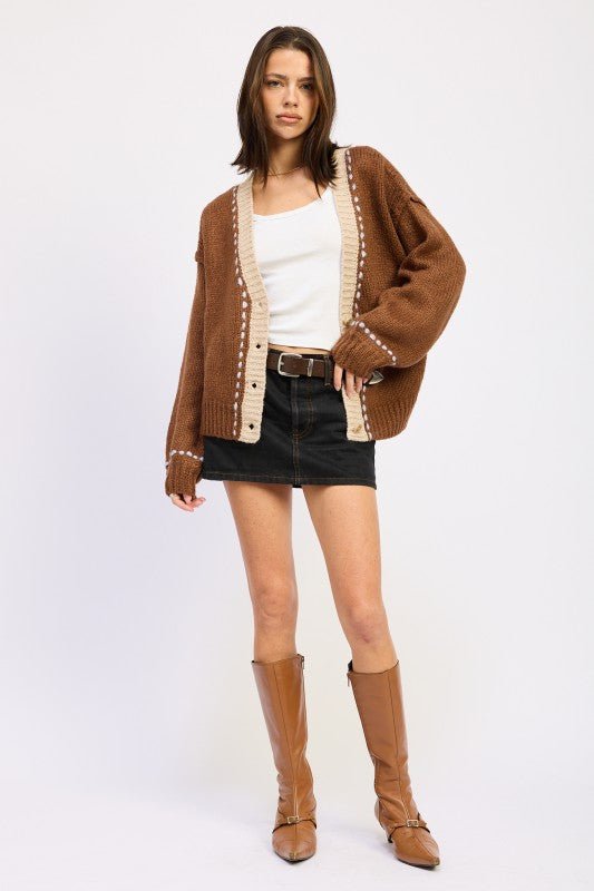 BUTTON DOWN CONTRASTED CARDIGAN - HOUSE OF SHE