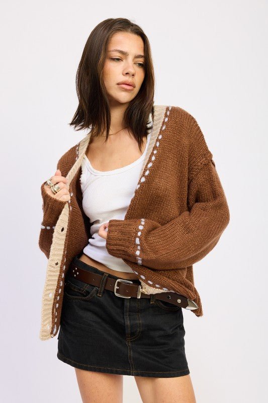 BUTTON DOWN CONTRASTED CARDIGAN - HOUSE OF SHE