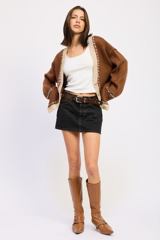 BUTTON DOWN CONTRASTED CARDIGAN - HOUSE OF SHE