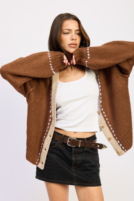 BUTTON DOWN CONTRASTED CARDIGAN - HOUSE OF SHE