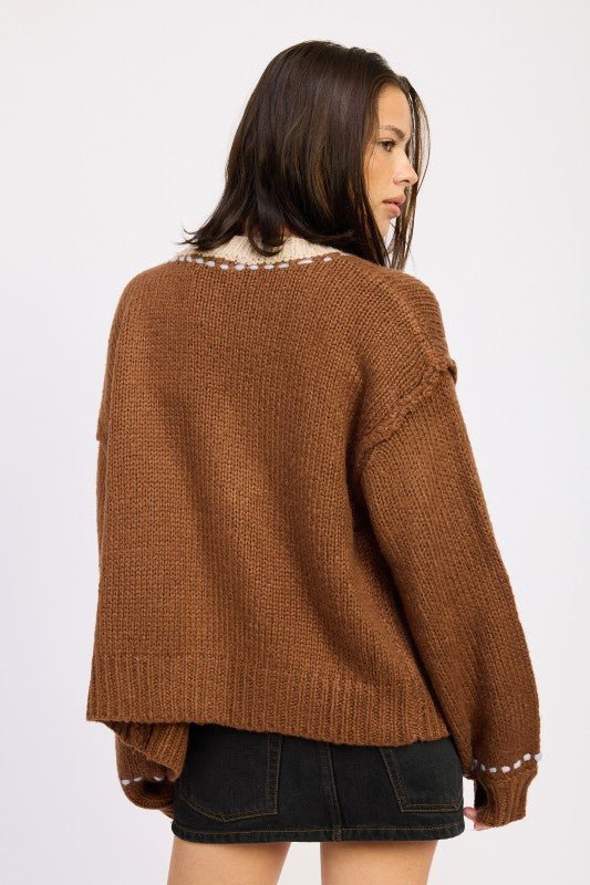 BUTTON DOWN CONTRASTED CARDIGAN - HOUSE OF SHE