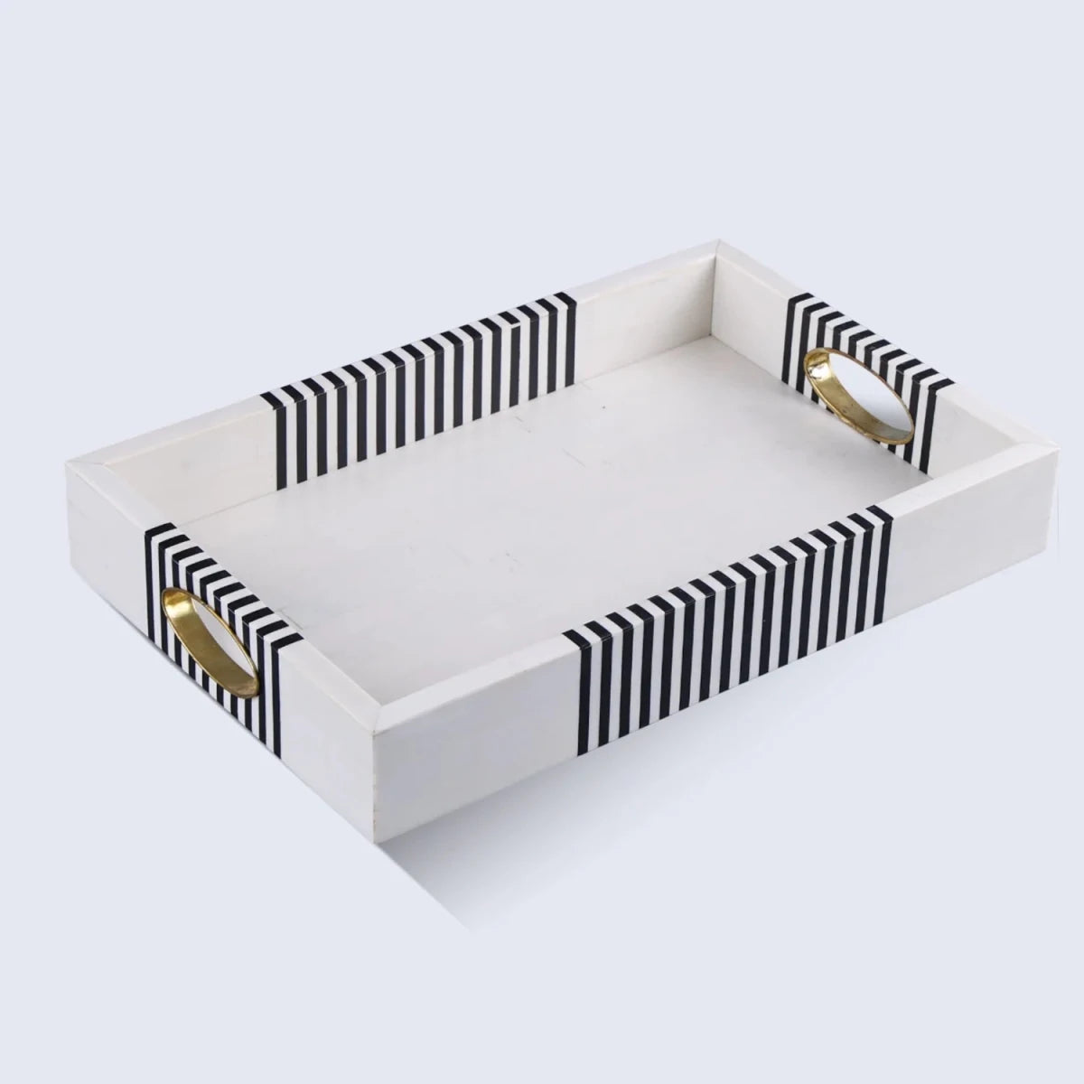 B&W Resin Brass Inlay Optique Reflect Decorative Tray 11x17 - HOUSE OF SHE