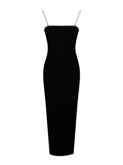 Flore Black Crystal Backless Maxi Bow Dress