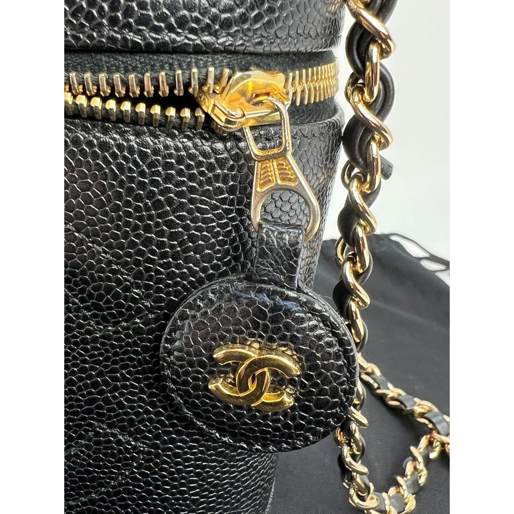Chanel Vanity Cosmetic Case Black Caviar Leather Bag - HOUSE OF SHE