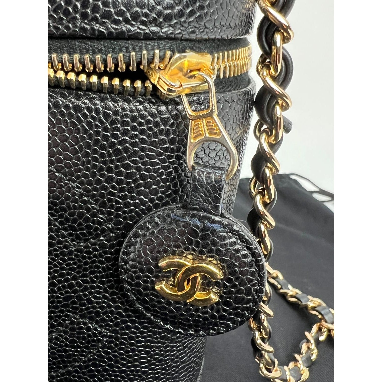 Chanel Vanity Cosmetic Case Black Caviar Leather Bag - HOUSE OF SHE