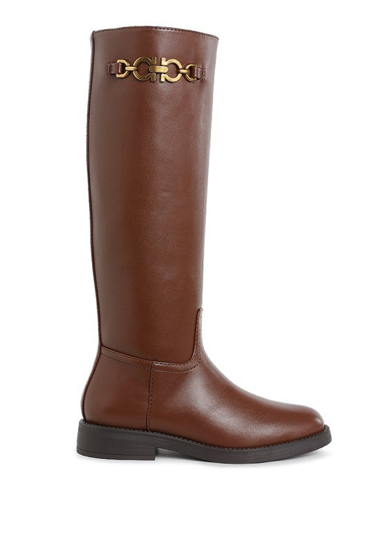 Kiang Metal Chain Link Detail Calf Boots  HOUSE OF SHE