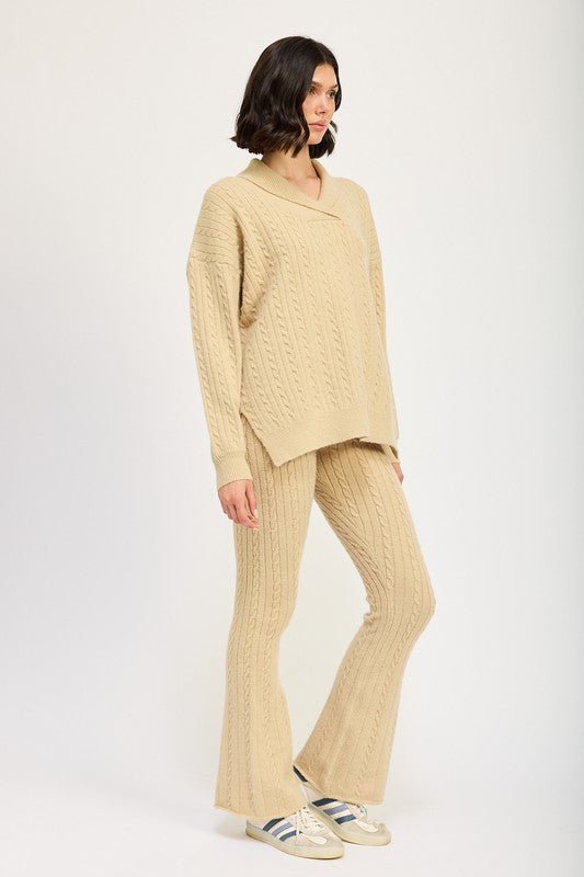 Cable Knit Collared Sweater Top - HOUSE OF SHE