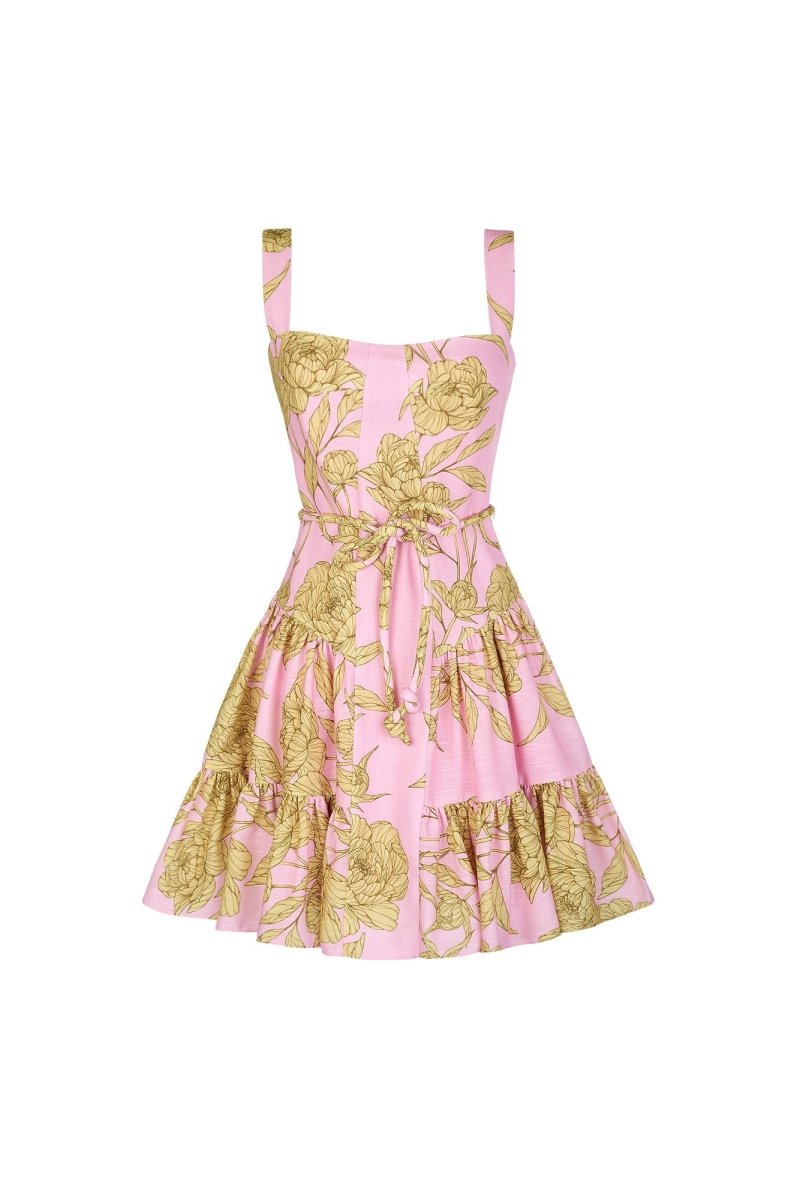 CARACAS MINI DRESS IN SUNLIT PINK PRINT - HOUSE OF SHE