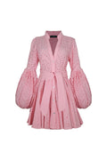 Carta y Letra Eyelet Mini Dress — Pink Cotton Shirt Dress - HOUSE OF SHE