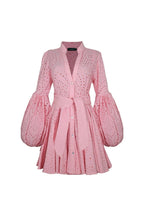 Carta y Letra Eyelet Mini Dress — Pink Cotton Shirt Dress - HOUSE OF SHE