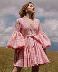 Carta y Letra Eyelet Mini Dress — Pink Cotton Shirt Dress - HOUSE OF SHE