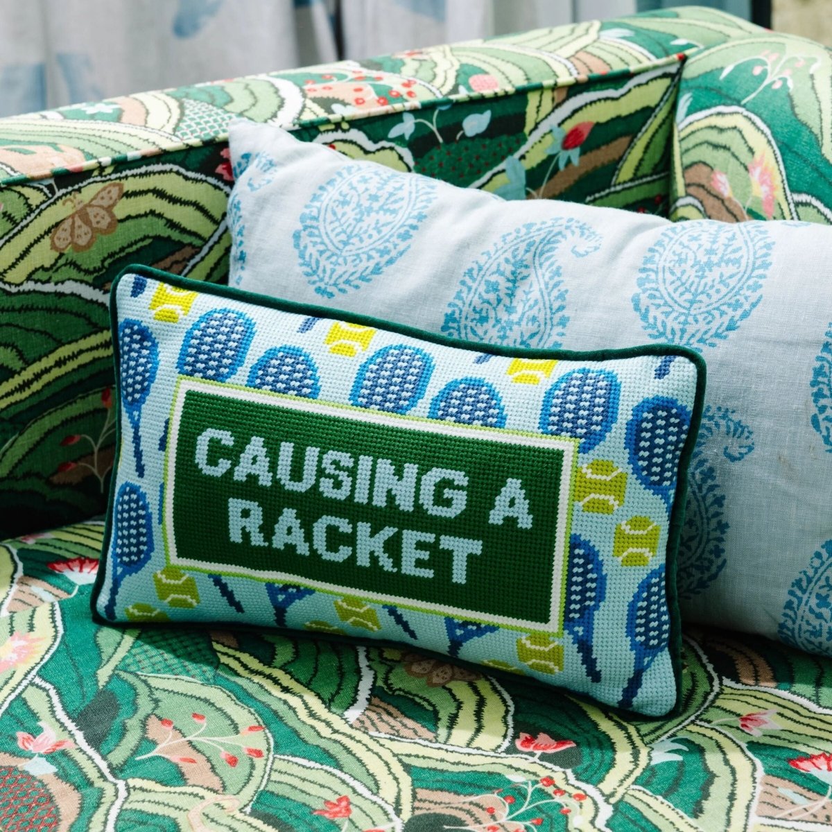 Causing A Racket Needlepoint Pillow - HOUSE OF SHE