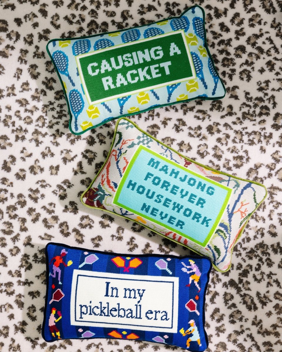 Causing A Racket Needlepoint Pillow - HOUSE OF SHE