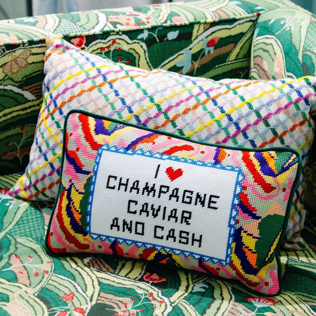 Caviar and Cash Needlepoint Pillow - HOUSE OF SHE