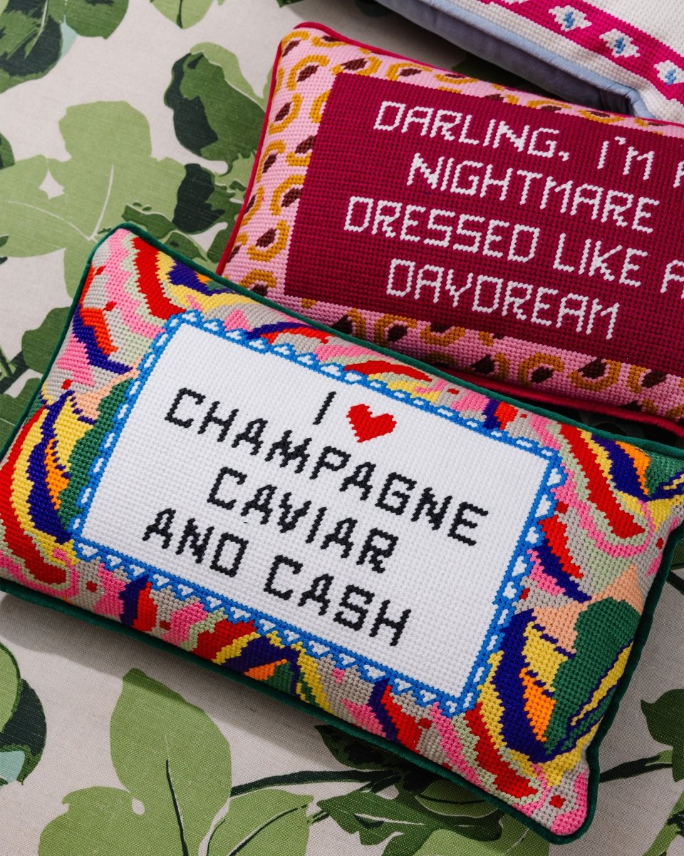 Caviar and Cash Needlepoint Pillow - HOUSE OF SHE