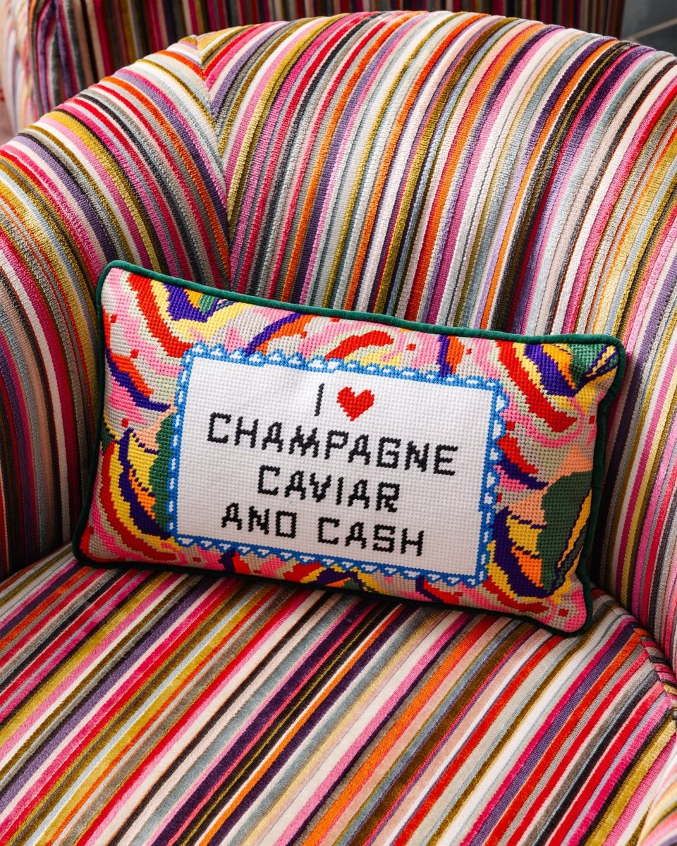Caviar and Cash Needlepoint Pillow - HOUSE OF SHE