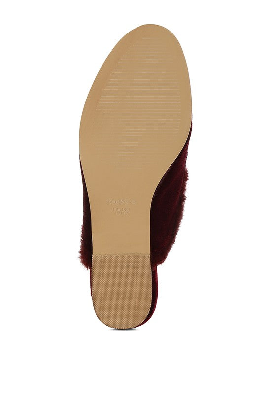 Seyhan Fur Detail Velvet Slip-On Mules  HOUSE OF SHE