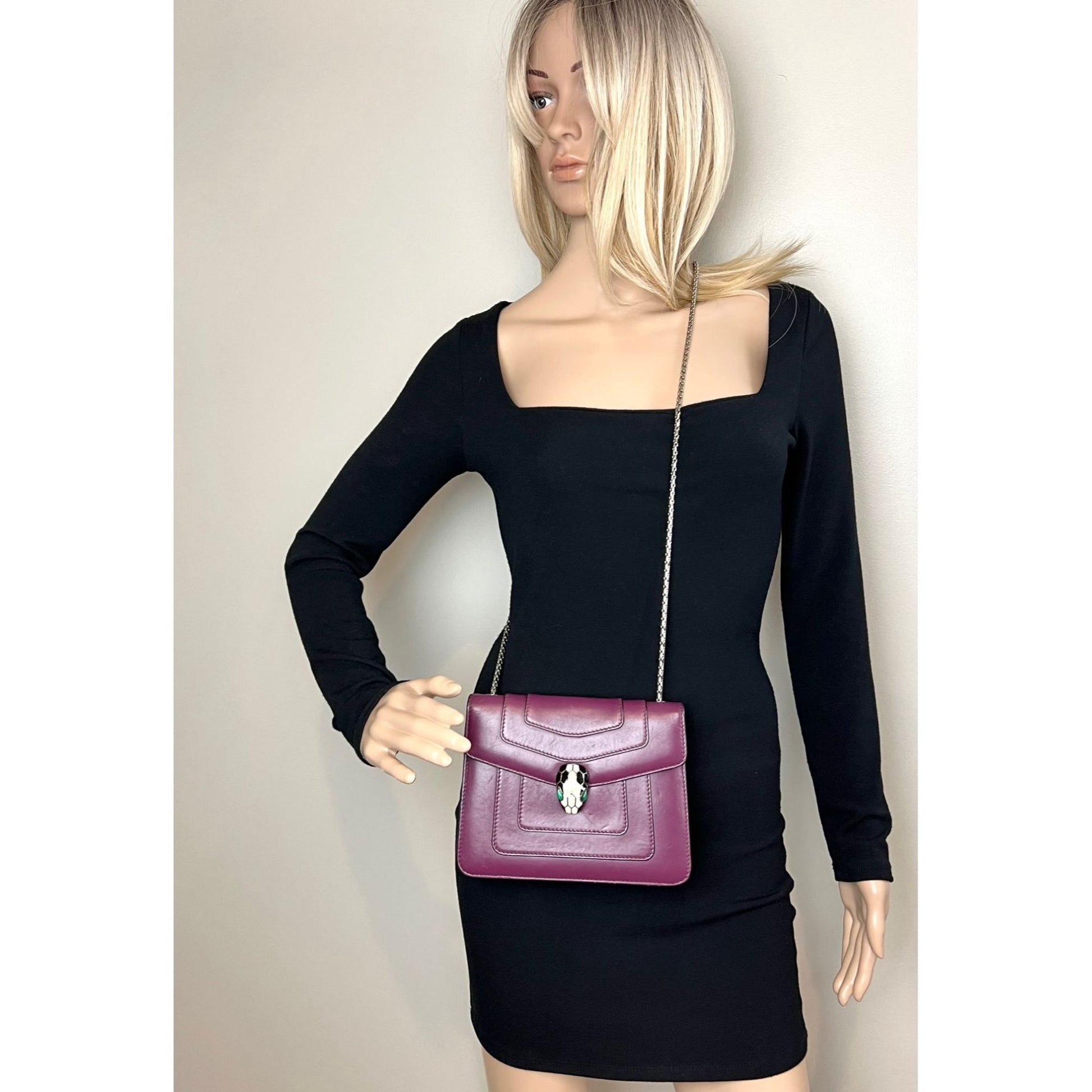 Bvlgari Calfskin Small Serpenti Forever Snake Plum Crossbody Bag - HOUSE OF SHE