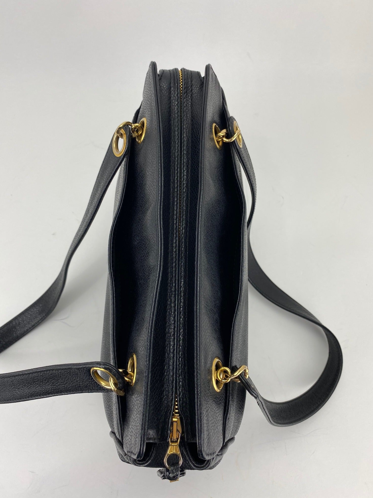 CHANEL Vintage Black Caviar Leather CC Zip Tote Shoulder Bag w/added insert  Pre owned - HOUSE OF SHE