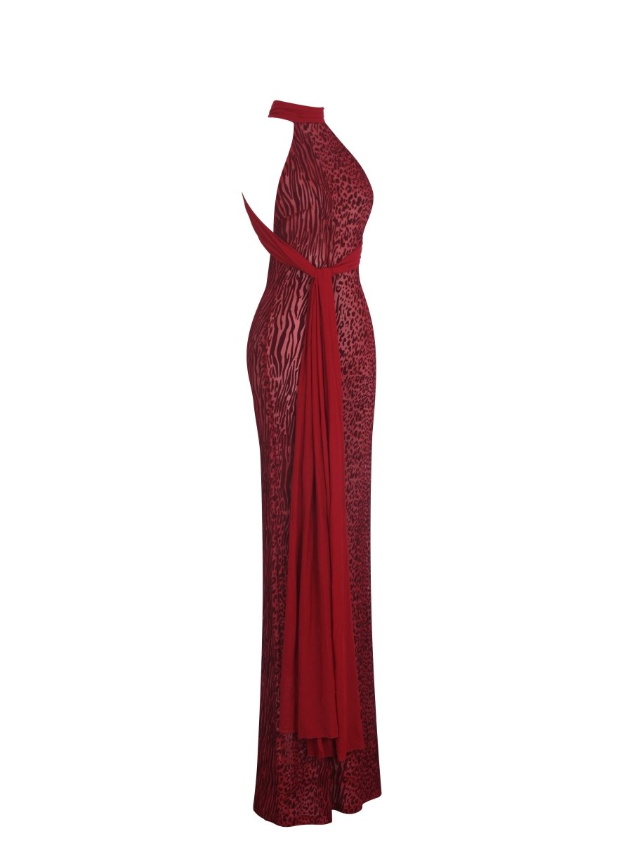 Cerise Scarlet Burnout Velvet Mesh Maxi Dress - HOUSE OF SHE