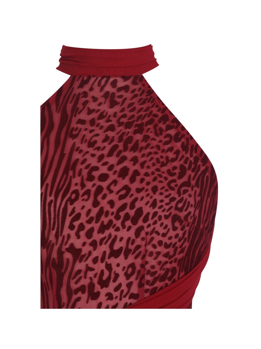 Cerise Scarlet Burnout Velvet Mesh Maxi Dress - HOUSE OF SHE