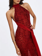 Cerise Scarlet Burnout Velvet Mesh Maxi Dress - HOUSE OF SHE