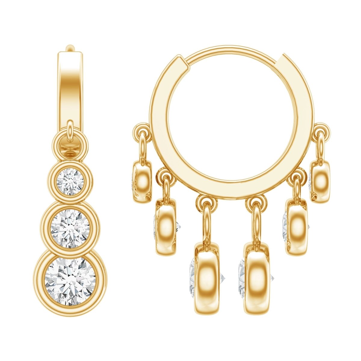 Certified Bezel Set Moissanite Hoop Dangle Earrings - HOUSE OF SHE