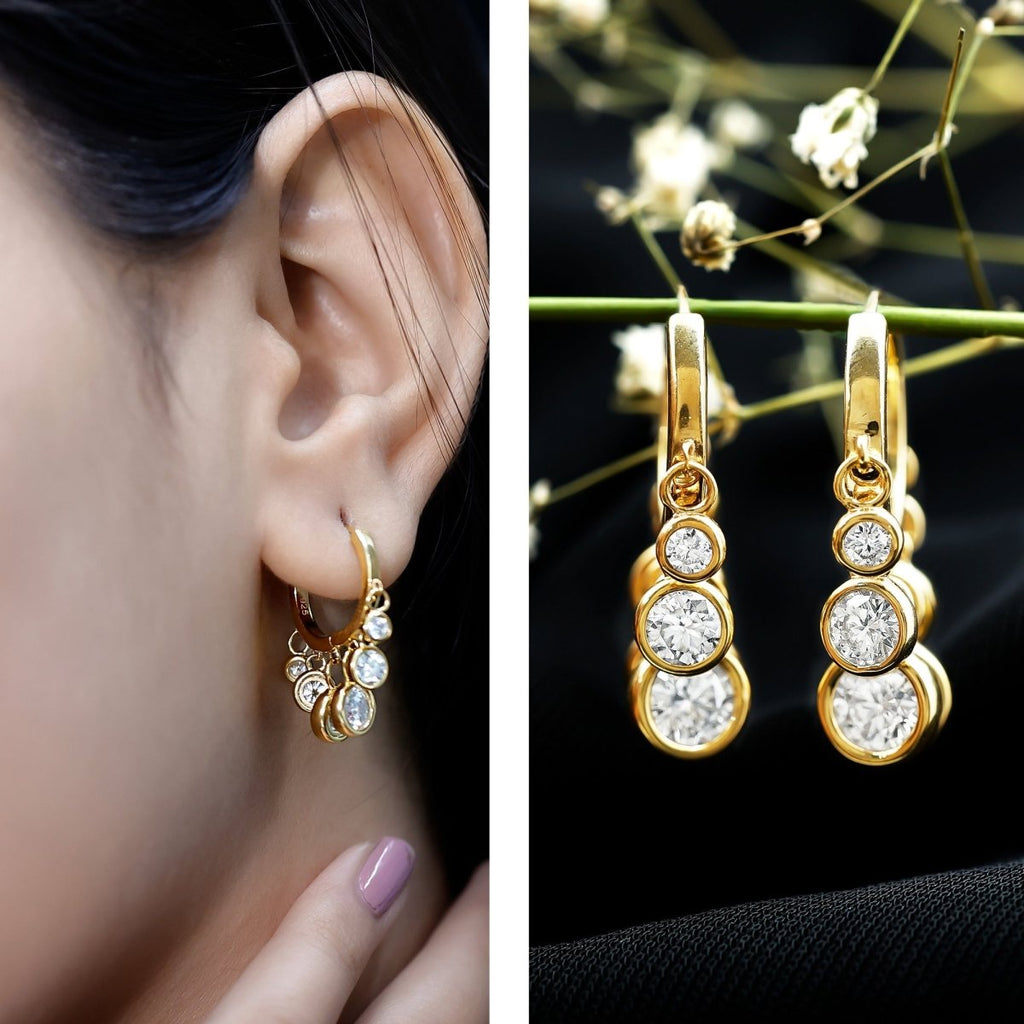 Certified Bezel Set Moissanite Hoop Dangle Earrings - HOUSE OF SHE