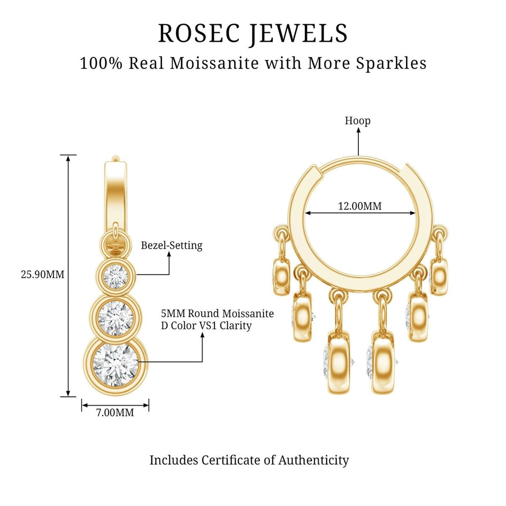 Certified Bezel Set Moissanite Hoop Dangle Earrings - HOUSE OF SHE