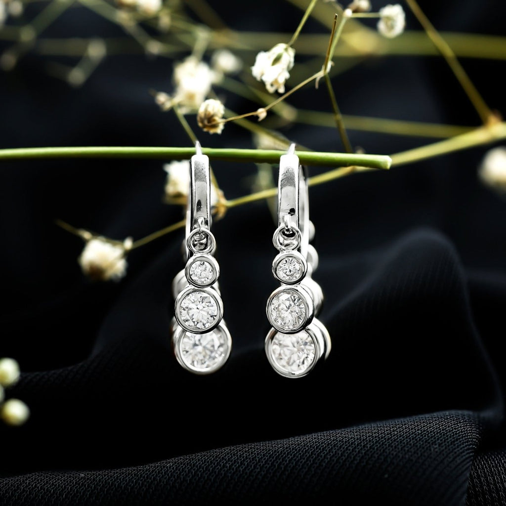 Certified Bezel Set Moissanite Hoop Dangle Earrings - HOUSE OF SHE